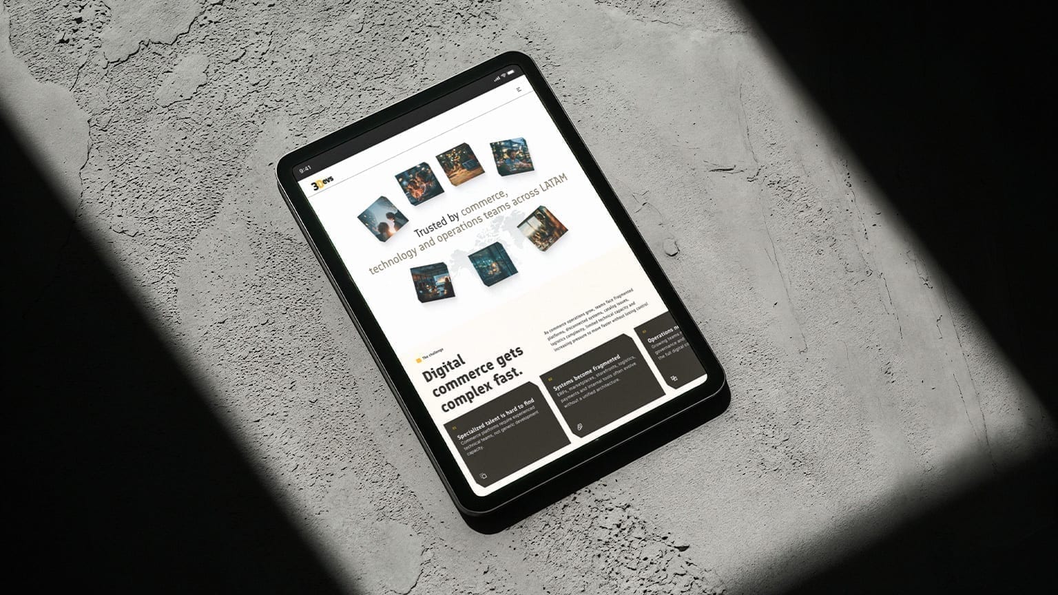 3Devs responsive homepage on a tablet.