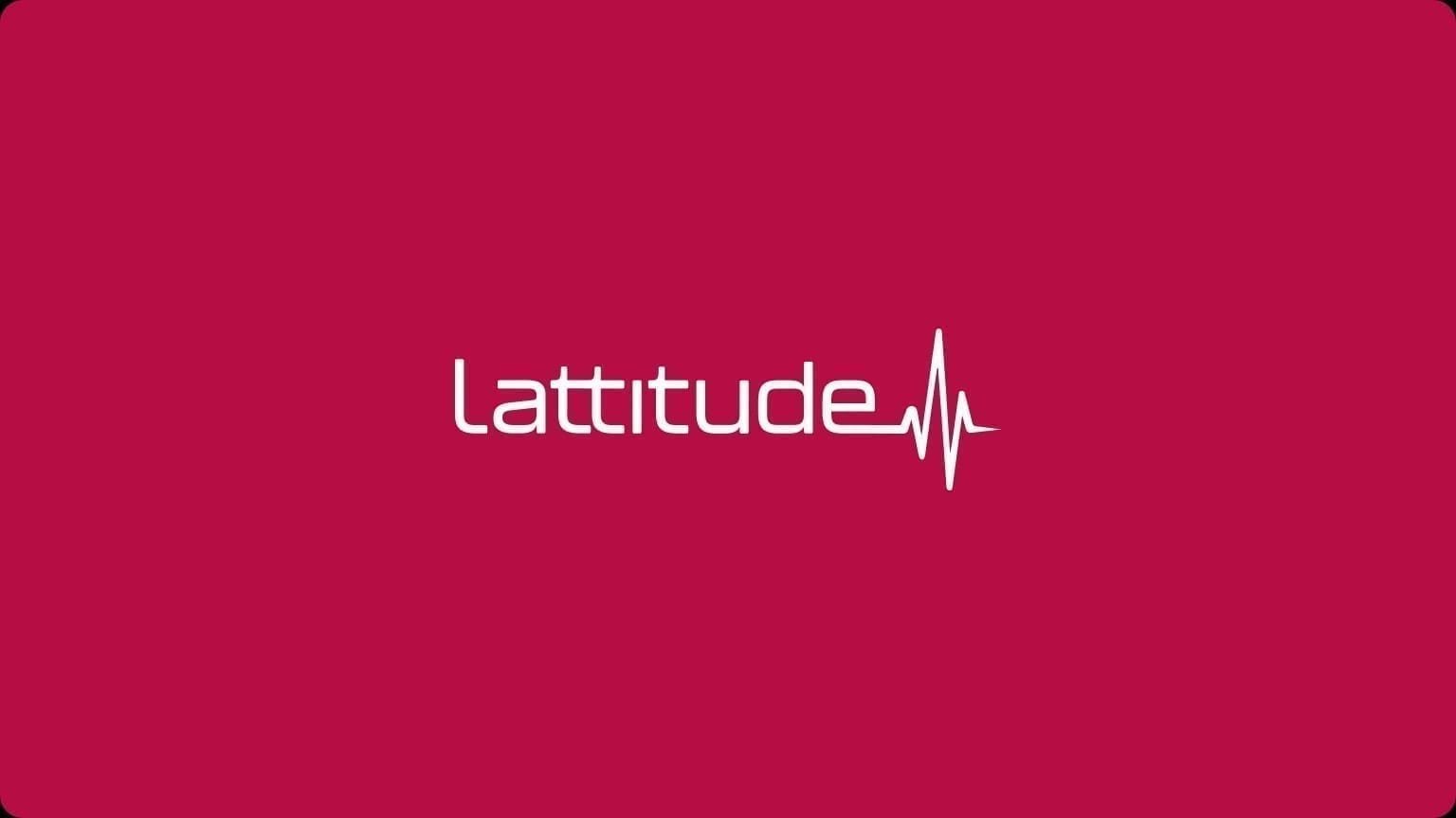 Lattitude wordmark and EKG pulse in white on a solid Cherry Rose field.