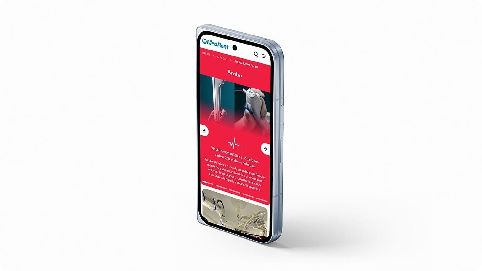 Responsive brand page connecting a manufacturer with clinical applications.