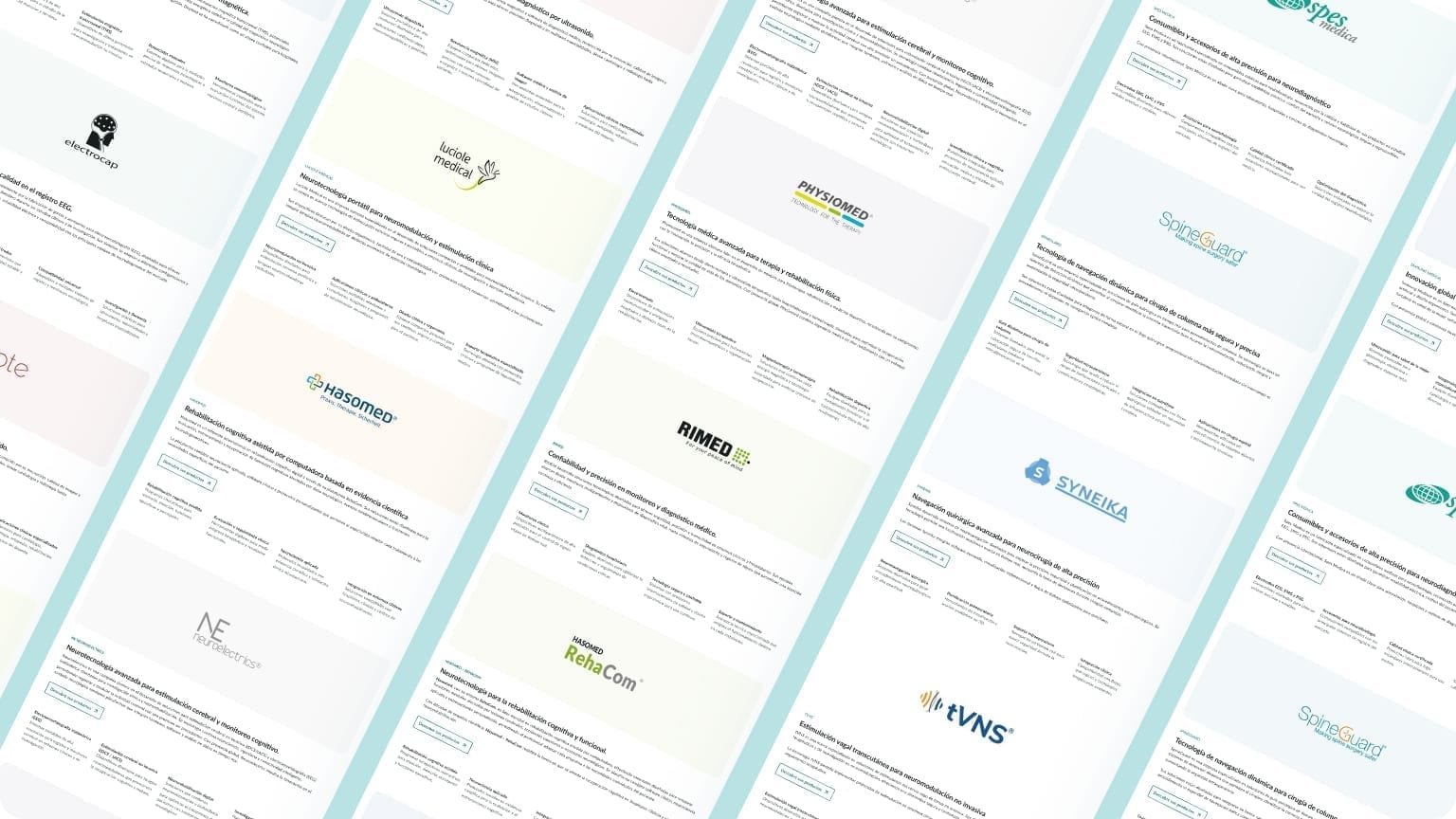 Landing-page ecosystem for manufacturers, products, and medical solutions.