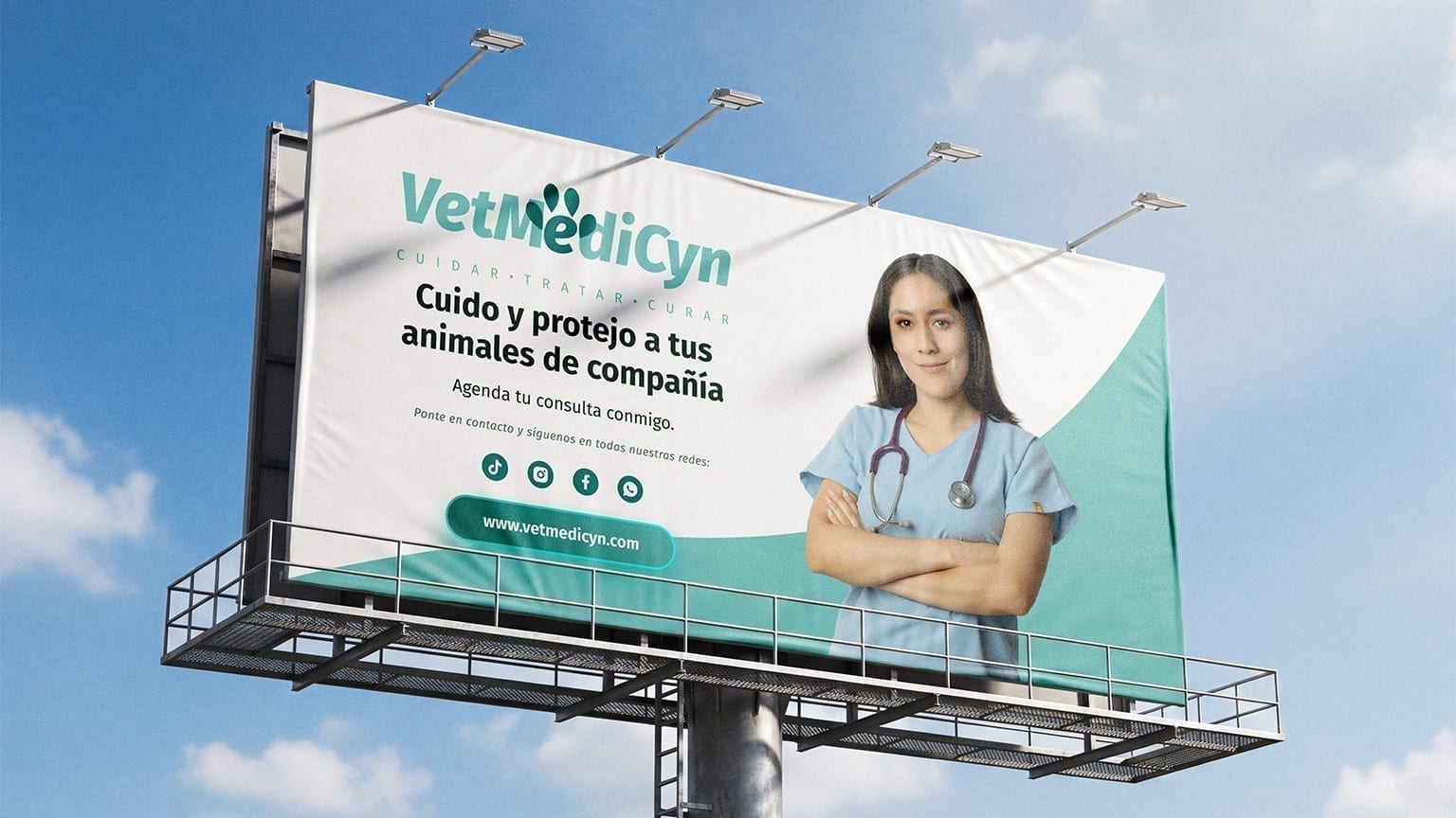 Vetmedicyn outdoor billboard with the veterinarian.