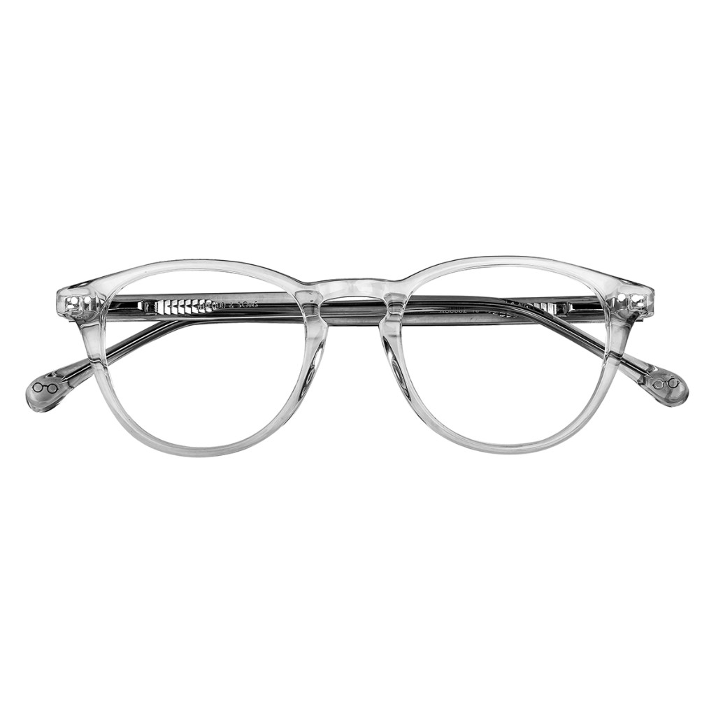 Striated translucent grey acetate optical aviator shape with clear lenses; three-quarter. Arthur & Sons Mexico collection — photograph 103 of 119.