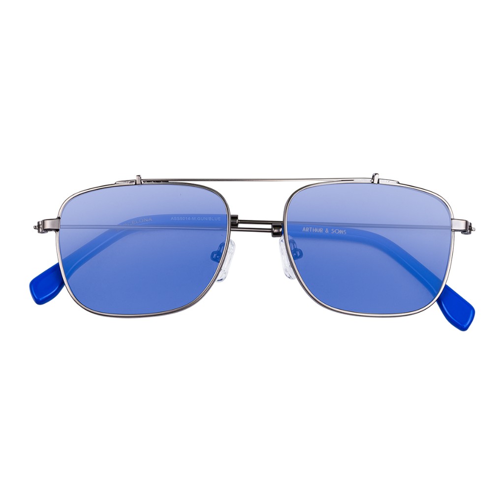 Metal frame ASS5014 Barcelona with blue clip-on sun lenses, double bridge, blue temple tips. Arthur & Sons Mexico collection — photograph 78 of 119.