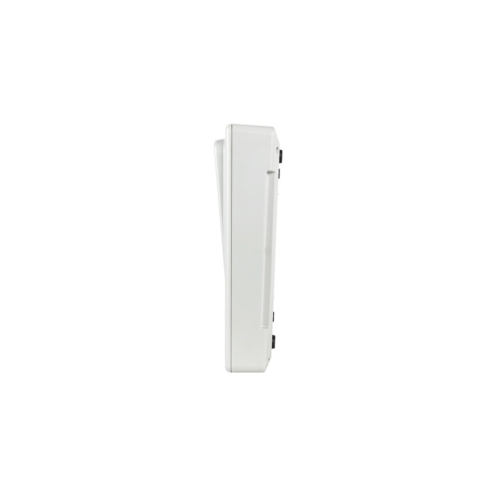 Side profile of the Cardiovit AT-102 G2: rear-edge ports and vertical grip-style groove — Schiller electrocardiograph.