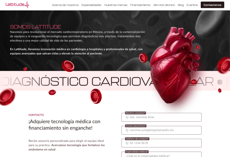Lattitude — cardiovascular technology site with hero and contact form.