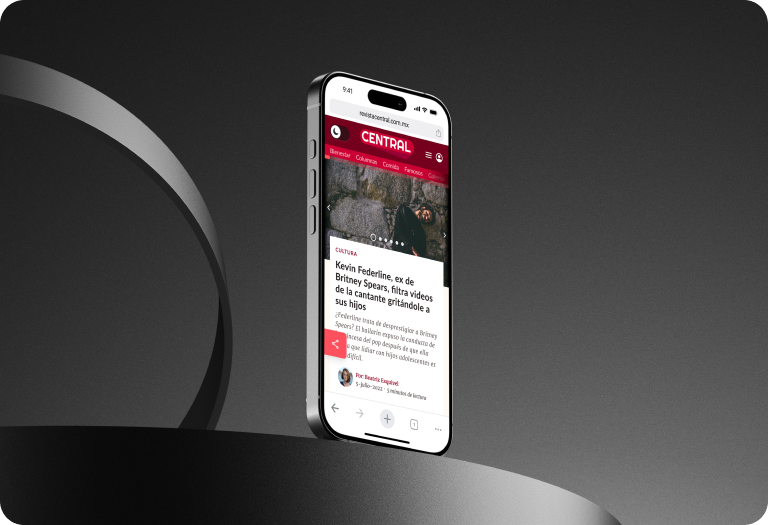 Revista Central — article and header on mobile site mockup.